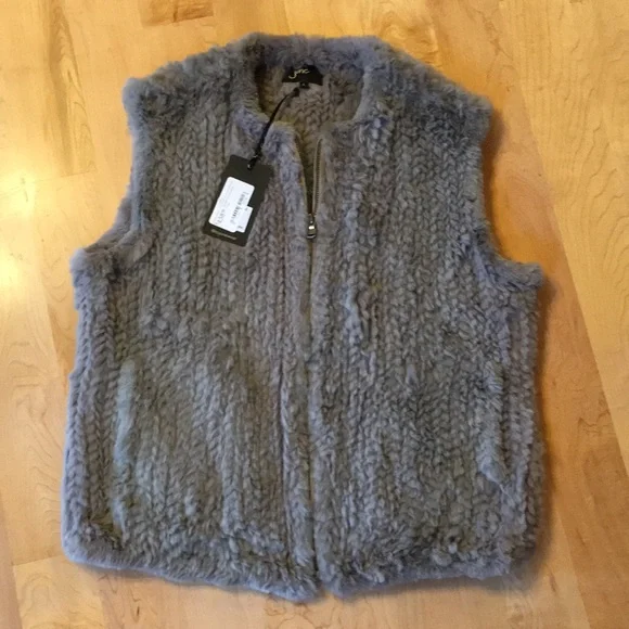 JUNE | Twist Knit Rabbit Fur Zip Up Vest In Dove - Picture 3 of 12